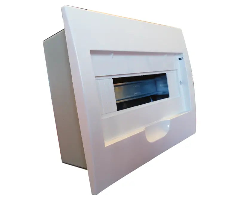 MCE flush distribution board with plastic cover and steel wall tray