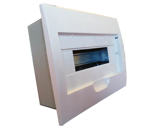 MCE flush distribution board with plastic cover and steel wall tray