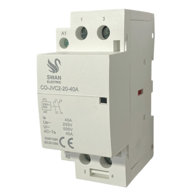 Swan Electric Modular Mains Contactor AC 20A-40A 2P 18mm 230VAC 2XN/O