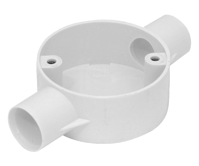 EIE 20mm Round PVC Conduit Box 2W 180-DEG Type