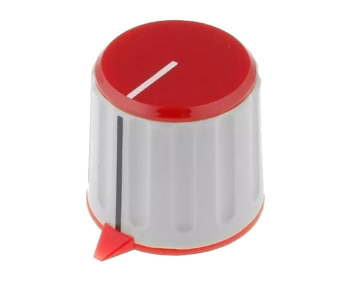EIE Capped Knob 20mm Point 6.4mm Shaft Red & Grey