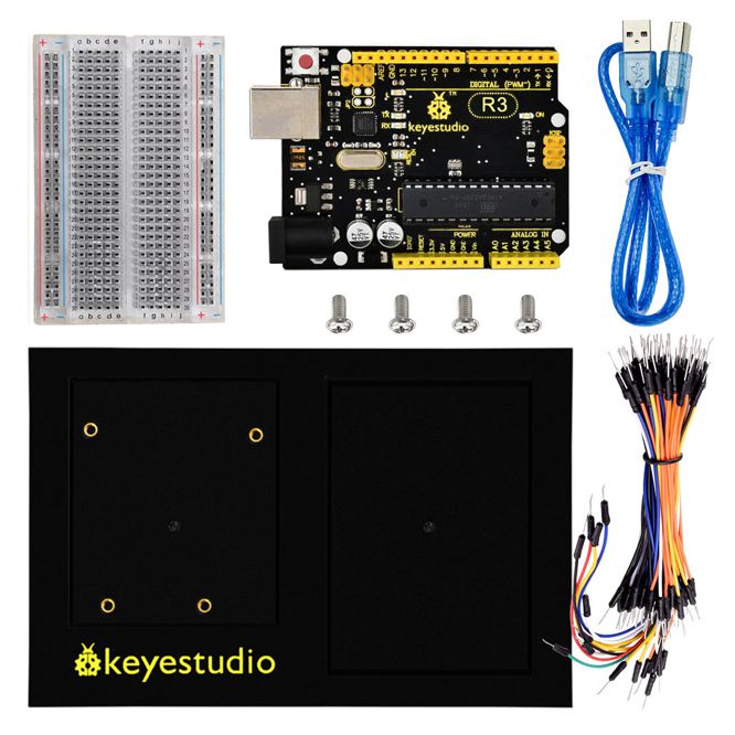 Keyestudio Uno R3+BREADBOARD+CHASSIS+65 Wires+USB Cable