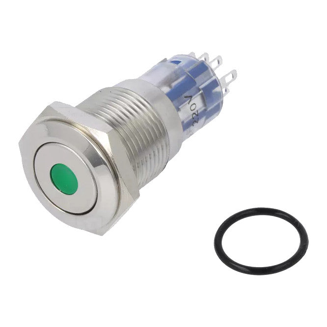 Daier IP65 Metal Green Illuminated. 16mm Latch Push Button Dpdt 220V