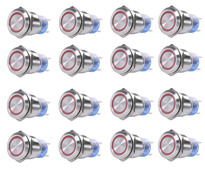 Daier Push Button Switch NO/NC SPDT 5A 12V M19 D=22 L=35 Momentary Red