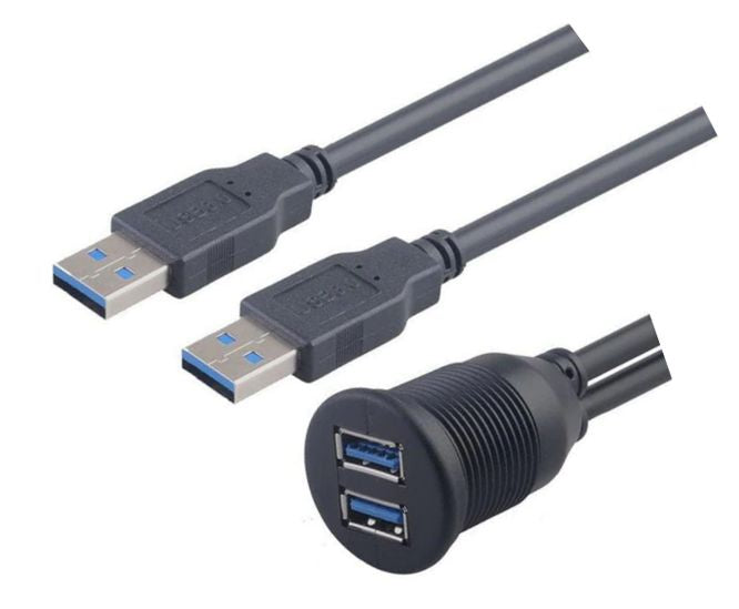 EIE Dual Panel Mount USB3.0 Socket to Dual USB Plugs 1m Long