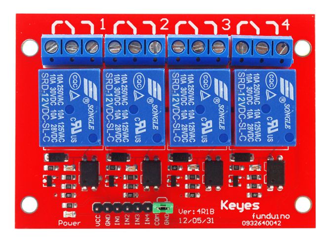 Keyestudio 4-CHANNELS 12VDC Optoisolated Relay Board 10A