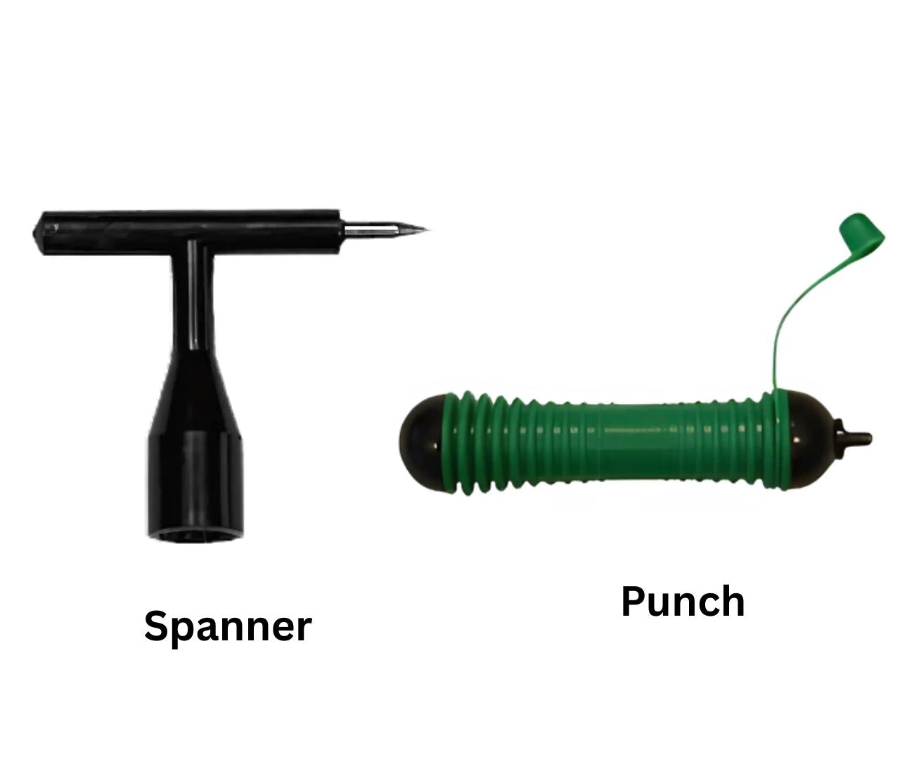 Microjet Spanners and Punch Tool – Plastic, Chrome Spike and Punch Green (BG01, BG07, BG09)