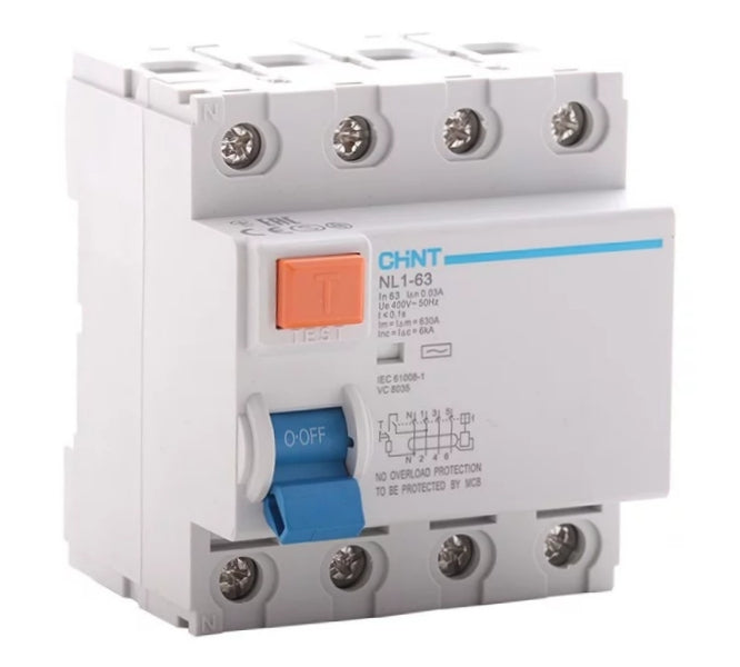 Chint Earth Leakage 4 Pole 3PH+N 63A 30mA 6kA