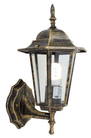 Eurolux Lantern Outdoor Wall Light – 6 Panel, Up Facing, Black Gold