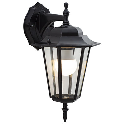 Eurolux Lantern Outdoor Wall Light – 6 Panel, Down Facing, Black