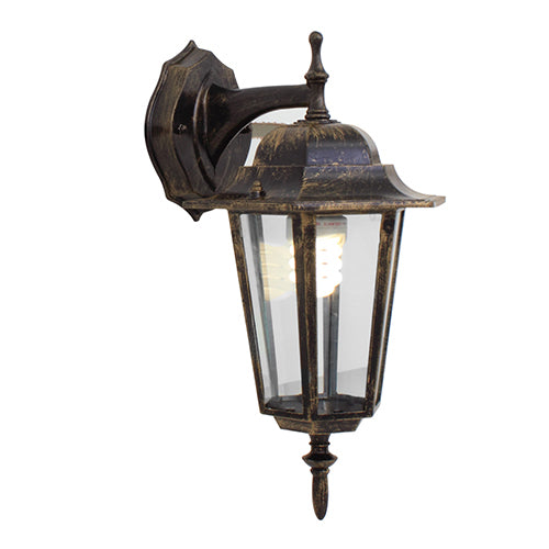 Eurolux Lantern Outdoor Wall Light – 6 Panel, Down Facing, Black Gold