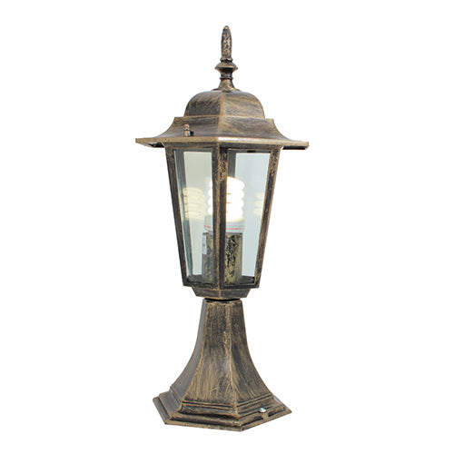 Eurolux Outdoor Lantern Pedestal Light – 6 Panel, Black Gold