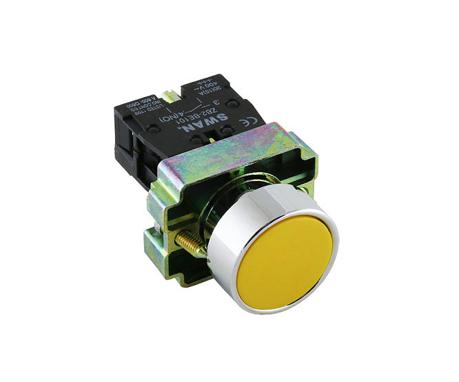 Swan Electric 22mm Push Button Flush NO Yellow