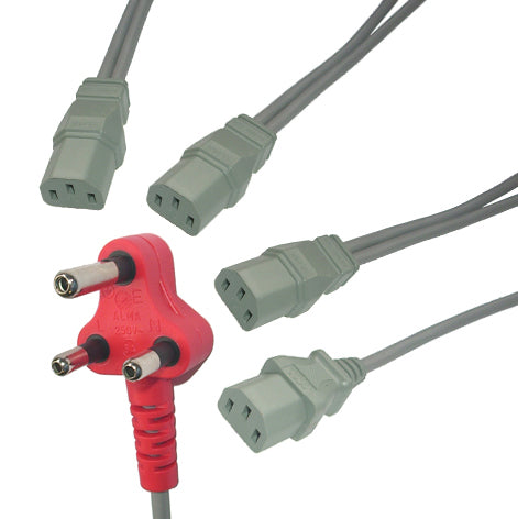 EIE Dedicate Plug Top Lead to 4XIEC 4.8m Grey