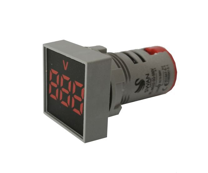 Swan Electric Voltmeter Indicator Square 500VAC 22mm Red Panel Mount