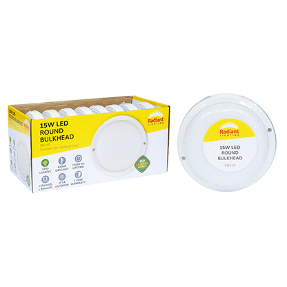Radiant white round LED bulkhead light with opal shade for outdoor wall mounting