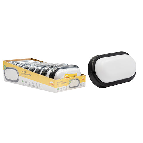 Radiant black oval LED bulkhead light 12W 6500K IP54