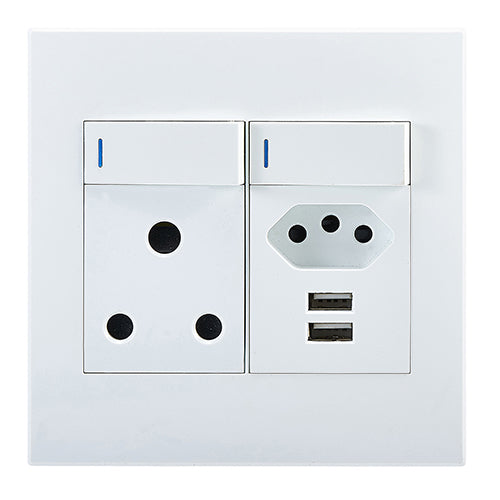 Eurolux Horizon Modern Single Socket with Euro Socket and 2 x USB in White