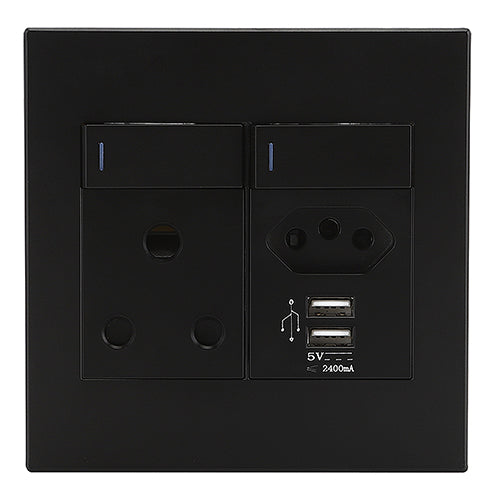 Eurolux Horizon Modern Single Socket with Euro Socket and 2 x USB in Black