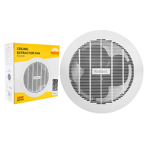 Radiant Extractor Round Ceiling Fan – White, 38W, 350mm