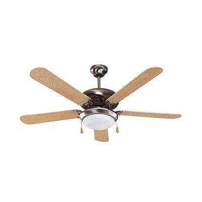 Radiant Ceiling Fan with Light – 1230mm, 60W, Satin Chrome & Light Wood