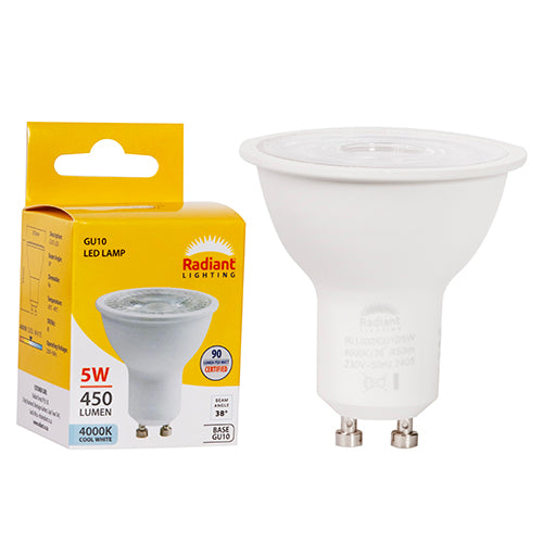 Radiant GU10 Clear Lens 5W LED Lamp – GU10, 4000K Cool White