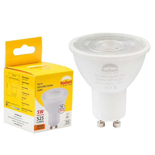 Radiant GU10 Clear Lens 5W LED Lamp – GU10, 3000K Warm White