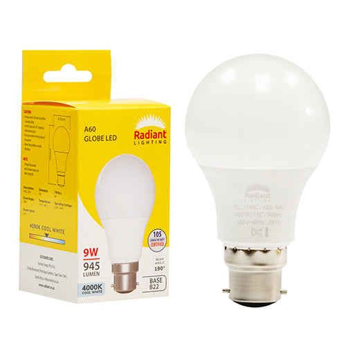 Radiant A60 9W LED Bulb – B22 Bayonet, 4000K Cool White