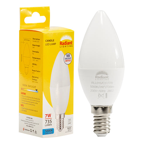 Radiant Candle Frosted 7W LED Bulb – E14 Small Screw, 5000K Daylight