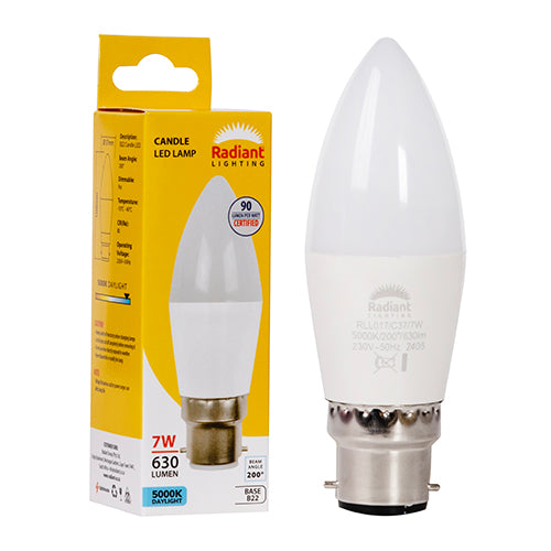 Radiant Candle Frosted 7W LED Bulb – B22 Bayonet, 5000K Daylight
