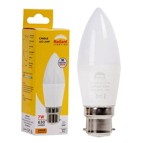 Radiant Candle Frosted 7W LED Bulb – B22 Bayonet, 3000K Warm White