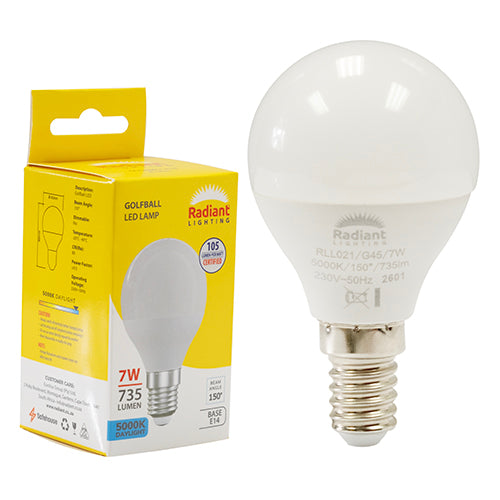 Radiant Golfball Frosted 7W LED Bulb – E14 Small Screw, 5000K Daylight
