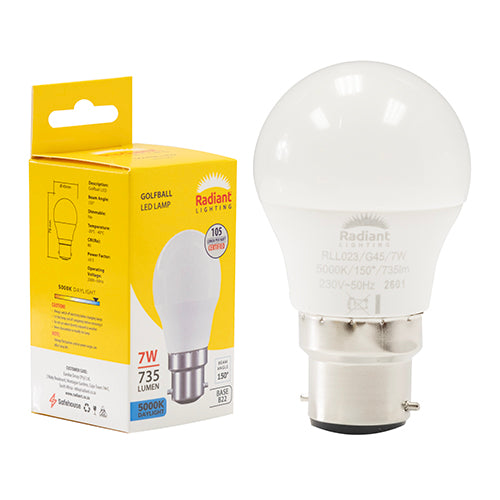 Radiant Golfball Frosted 7W LED Bulb – B22 Bayonet, 5000K Daylight