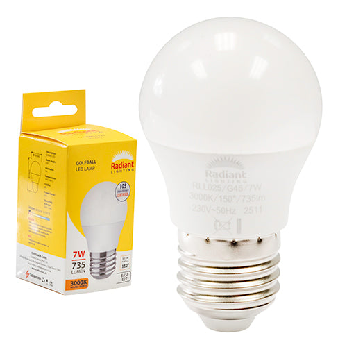 Radiant Golfball Frosted 7W LED Bulb – E27 Screw, 3000K Warm White