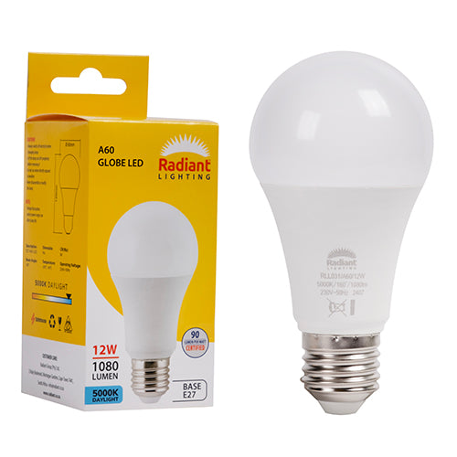 Radiant A60 12W LED Bulb – E27 Screw, 5000K Daylight