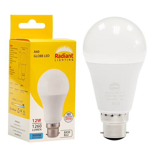 Radiant A60 12W LED Bulb – B22 Bayonet, 5000K Daylight