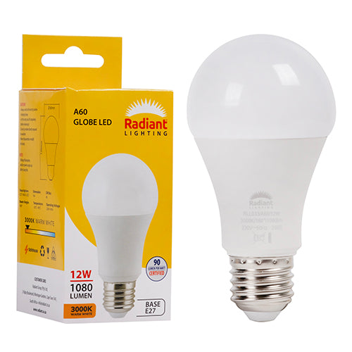 Radiant A60 12W LED Bulb – E27 Screw, 3000K Warm White