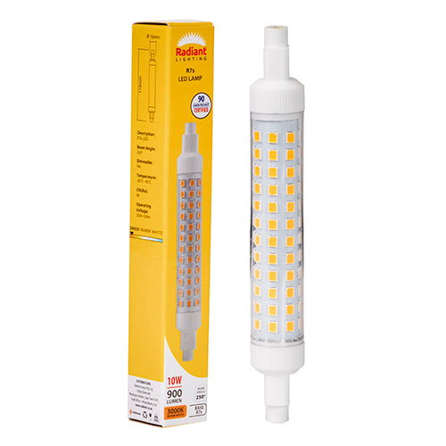Radiant QI Clear 10W LED Lamp – R7s, 3000K Warm White