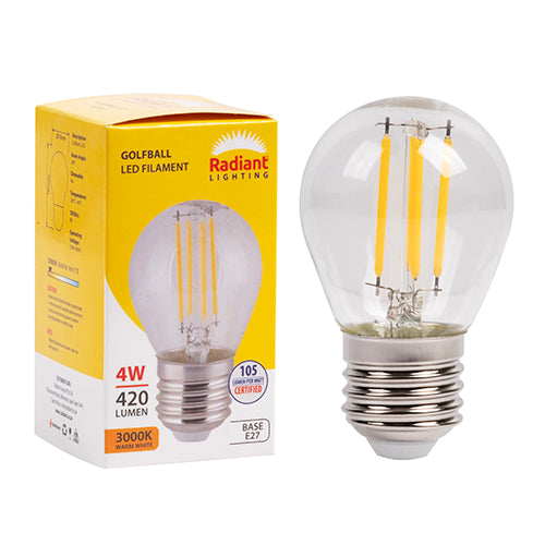 Radiant Golfball Filament Clear 4W LED Bulb – E27 Screw, 3000K Warm White