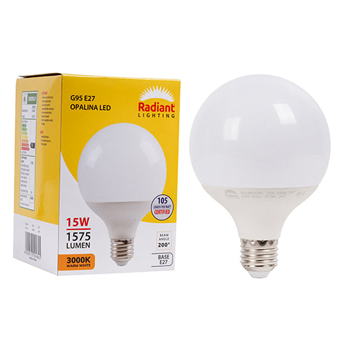 Radiant Opalina Frosted G95 15W LED Bulb – E27 Screw, 3000K Warm White