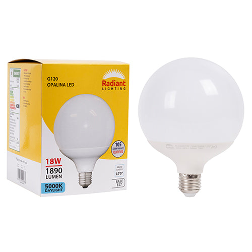 Radiant Opalina Frosted G120 18W LED Bulb – E27 Screw, 5000K Daylight