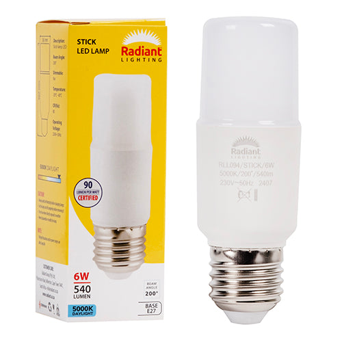 Radiant Stick Lamp Frosted T36 6W LED Bulb – E27 Screw, 5000K Daylight