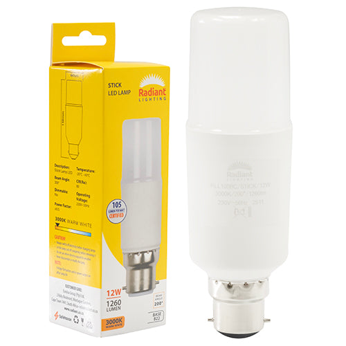 Radiant Stick Lamp Frosted T44 12W LED Bulb – B22 Bayonet, 3000K Warm White