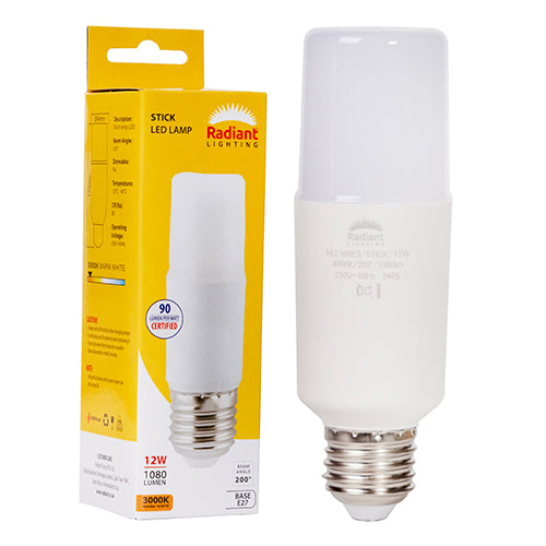Radiant Stick Lamp Frosted T44 12W LED Bulb – E27 Screw, 3000K Warm White