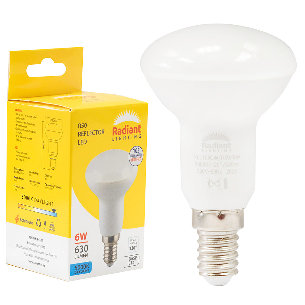 Radiant R50 Reflector 6W LED Lamp – E14 Small Screw, 5000K Daylight