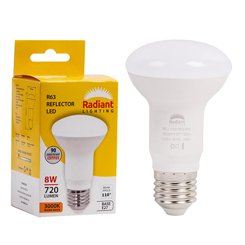 Radiant R63 Reflector 8W LED Lamp – E27 Screw, 3000K Warm White