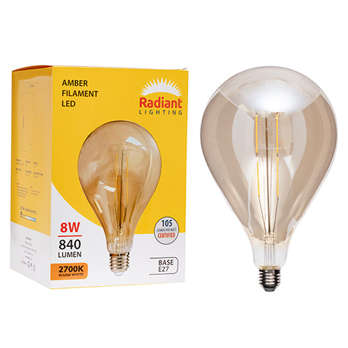 Radiant Large Decorative Filament Amber 8W LED Bulb – 160 x 300mm, 2700K Warm White
