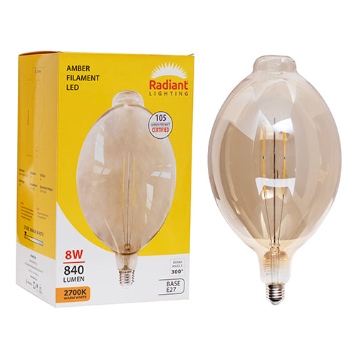 Radiant Large Decorative Filament Amber 8W LED Bulb – 180 x 395mm, 2700K Warm White