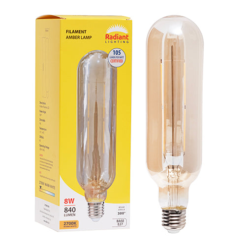 Radiant Large Decorative Filament Amber 8W LED Bulb – 60 x 234mm, 2700K Warm White