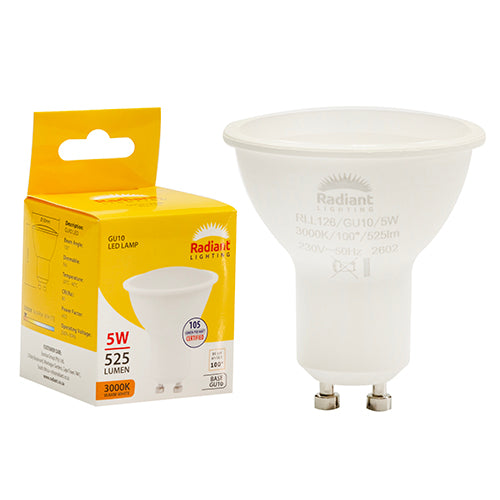 Radiant GU10 Frosted Lens 5W LED Lamp – GU10, 3000K Warm White